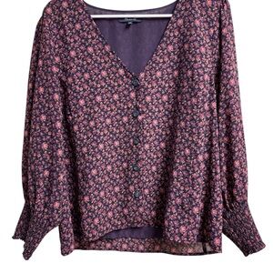 Madewell Size 14 Button Front Blouse – Floral Print Long Sleeve Top